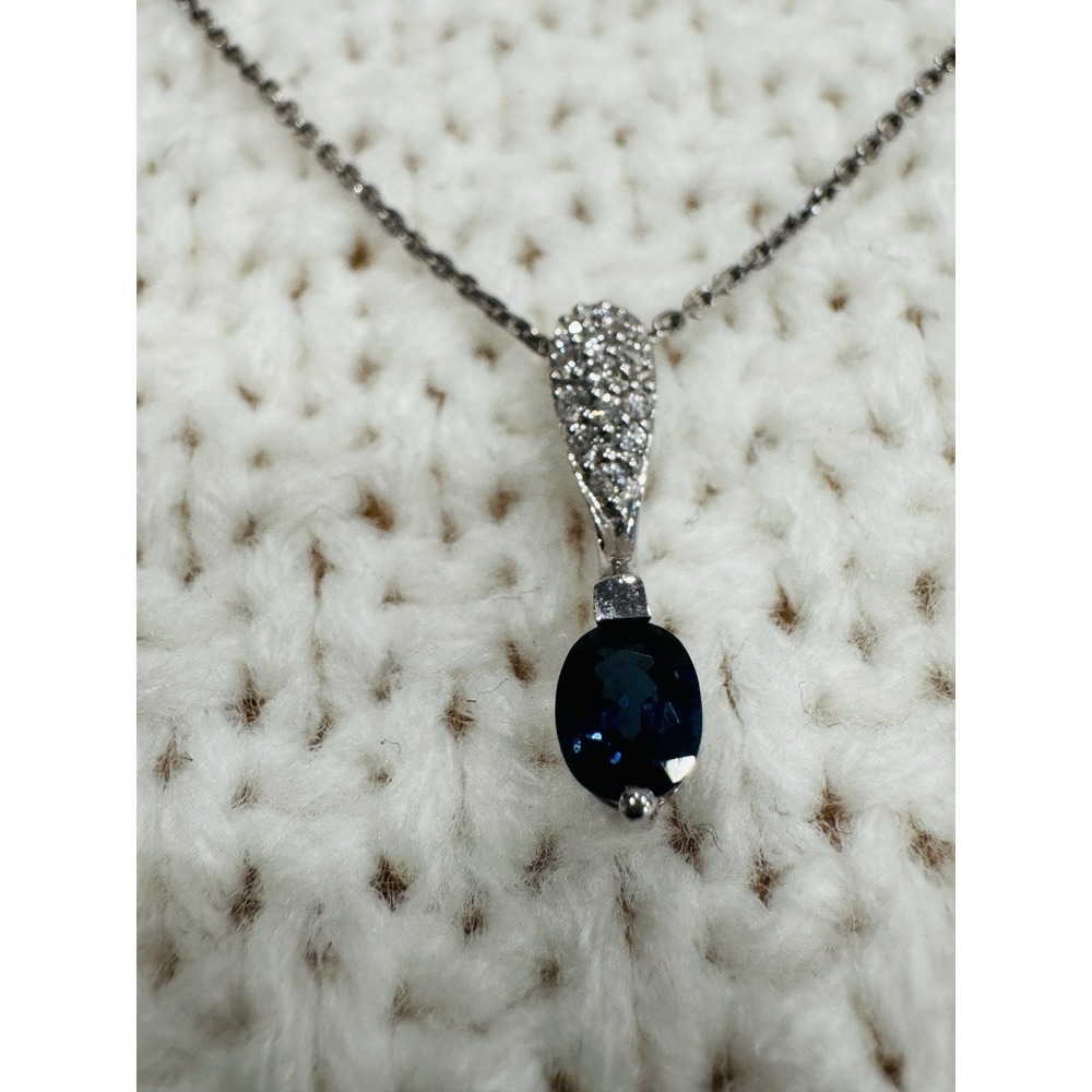 Gabriel & Co. 14K White Gold Blue Sapphire Diamond Pendant Necklace 16" - Picture 3 of 6